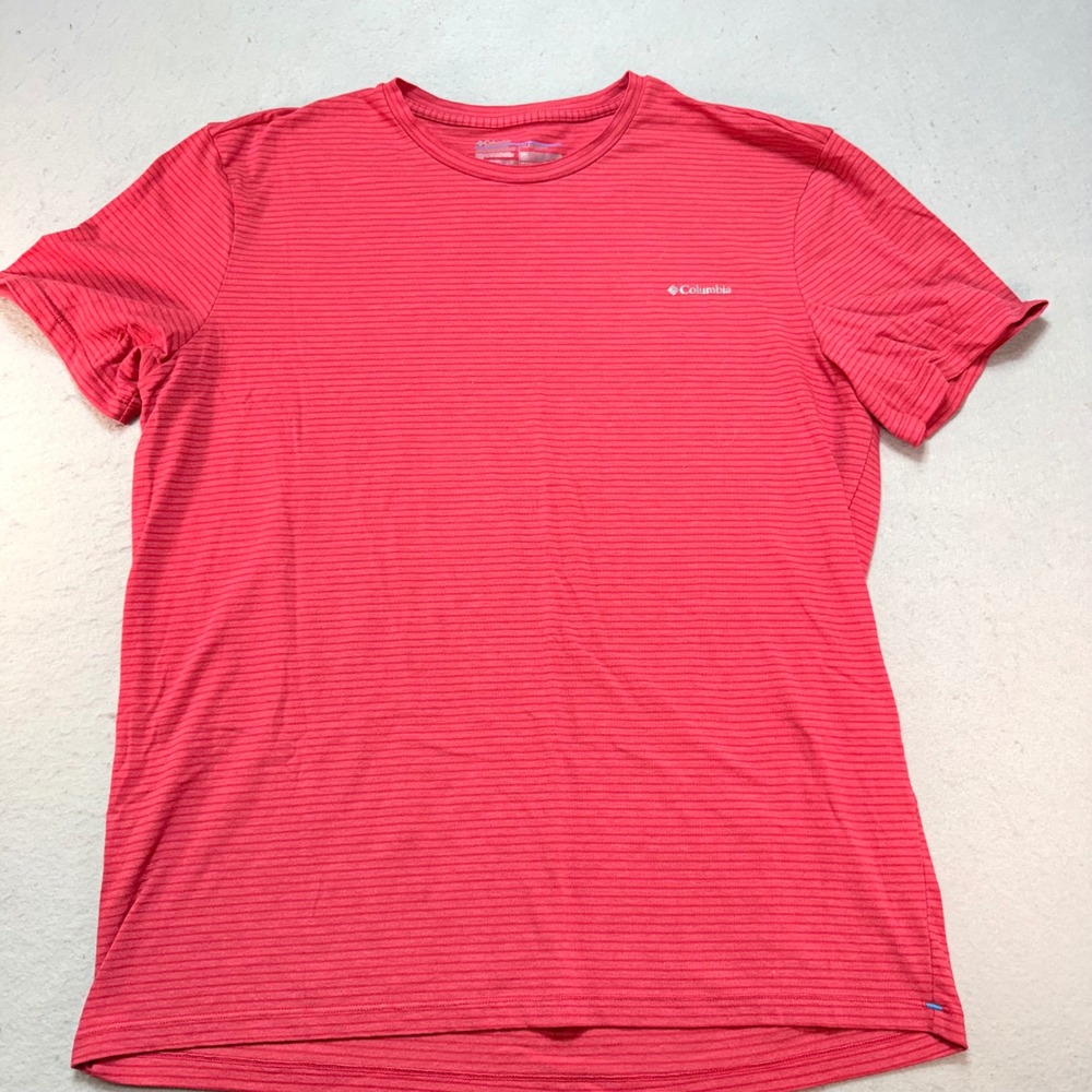 Columbia Men's 2XL Red Striped Short-Sleeve Crew Activewear‎ T-Shirt